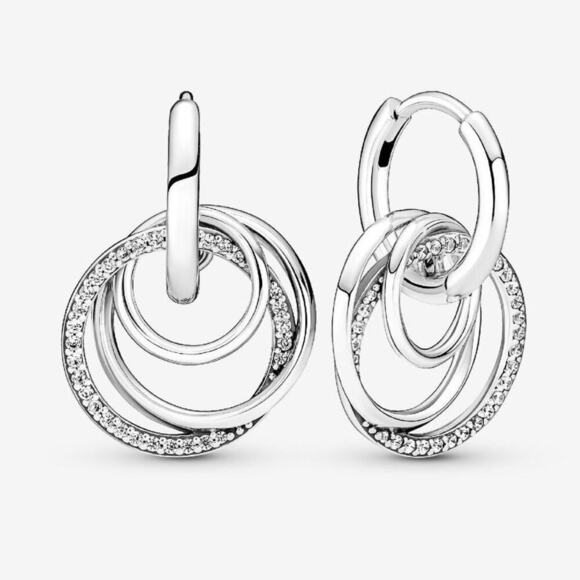 PANDORA Jewelry - Pandora Family Always Encircled Hoop Earrings Sterling Silver CZ NEW